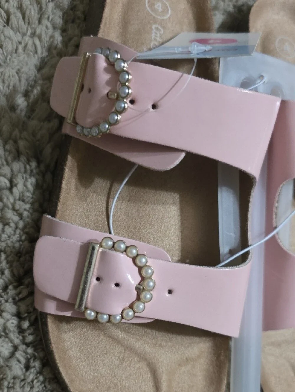 Cat & Jack Pink Pearl Buckle Slide Sandals - Girls